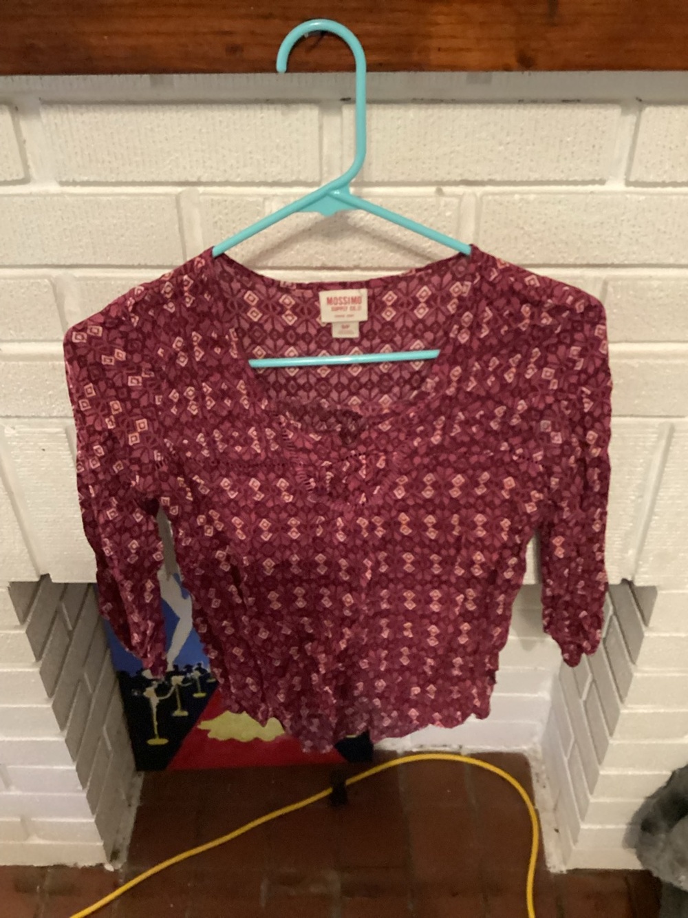 Mossimo Supply Co. Maroon Geometric Scoop Neck Long Sleeve Top